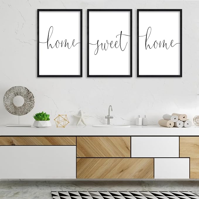 RLWangChao Home Sweet Home Sign Set of 3 Wall Art Decor 16"X24" Black | Vintage, Bedroom Above Bed, Minimalist Modern Living Room, Wooden Framed, Warm And Cozy Family Wall Hanging