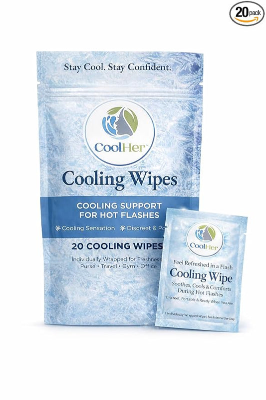 Cooling Wipes for Women – Gentle Cooling for Hot Flashes, Hot Weather & Travel – Individually Wrapped Cooling Wipes – Not Overpowering (20 Count)