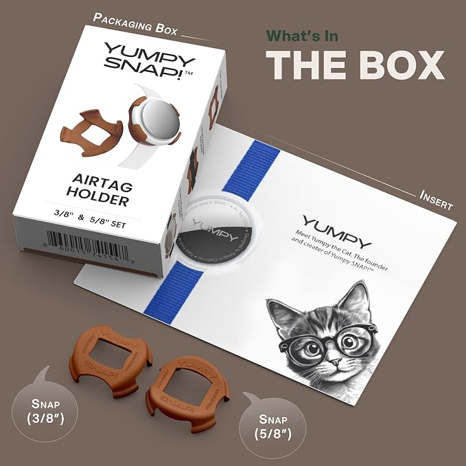 SNAP! AirTag Holder - 3/8" & 5/8" Set - for Cats, Kittens, Puppies, & Small Dogs - Fits Collars, Harnesses, Straps, Bags & More - Made in USA - Toffee