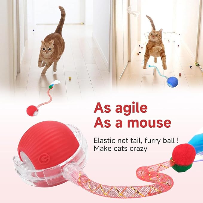 Speed 2.0 Tail Interactive Cat Toys for Indoor Cats, Moving Cat Toy | Chirping & Motion Activate Cat Toy, Smart Kitten Toys Rolling Ball Moving Ball, Electric Dog Cat Ball for Enrichment Exercise