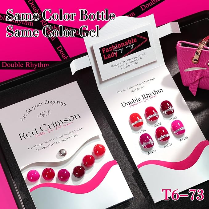 Double Rhythm 6 Pcs 15 ML Gel Polish Set Same Color Same Bottle Soak Off Gel Polish Kit Nail Art Manicure Salon DIY at Home for Women (Burgundy Cherry Rose Purple -T6-73)
