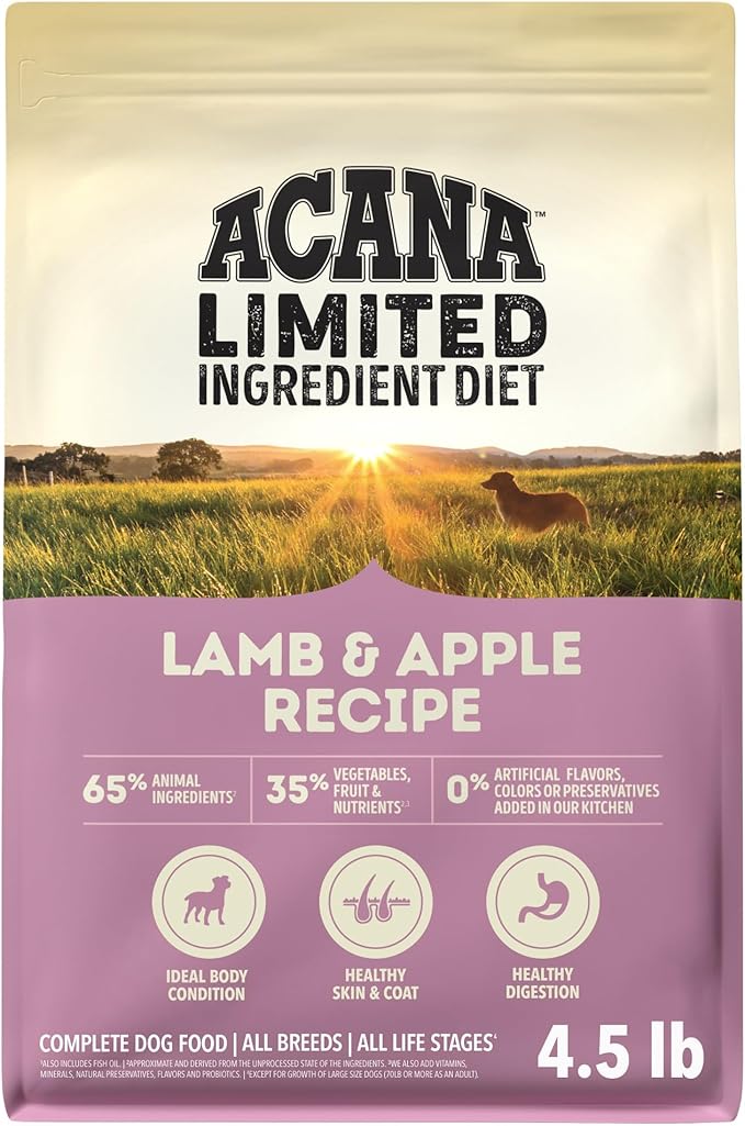ACANA Singles Limited Ingredient Dry Dog Food Lamb & Apple 4.5lb Bag | Freeze Dried, Grain Free, High Protein, Made in the USA, Includes Probiotics, Omega-3 Fatty Acids, Limited Ingredient