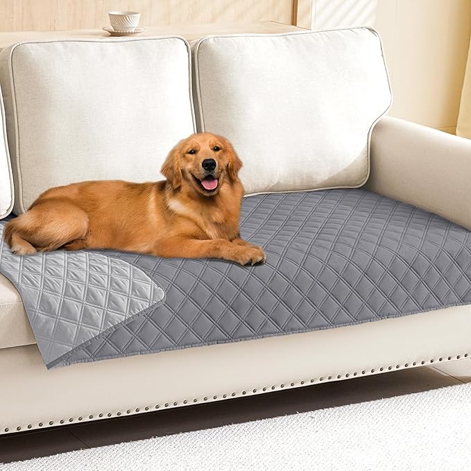 Smiry Waterproof Reversible Pet Couch Covers for Dogs | Pet Friendly, Soft Fabric, Washable Sofa Furniture Protector for Dogs Cat Kids, Checkered (30"x80", Grey/Light Grey)