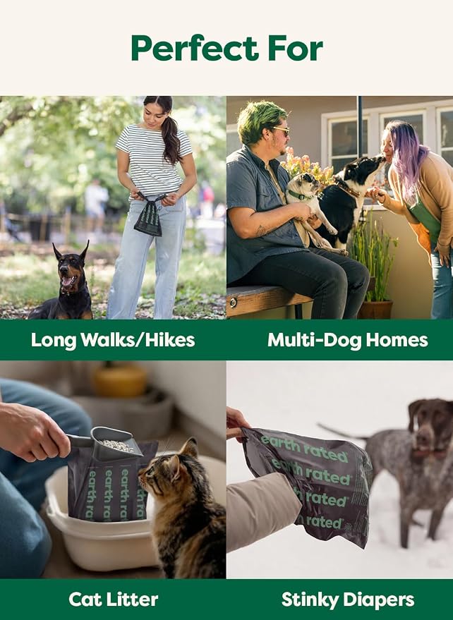 Earth Rated 3X Protect Dog Poop Bag Rolls, Odor Blocking, Unscented, 240 Ct | Leak Proof Extra Thick