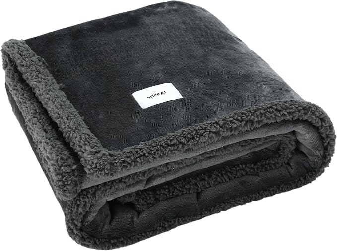 Waterproof Pet Blanket for Medium Large Dogs Washable Fluffy Thick Jacquard Shag Fleece Warm Sherpa Pet Blanket Cats Puppy Couch Protection (Gray L57*65inches)