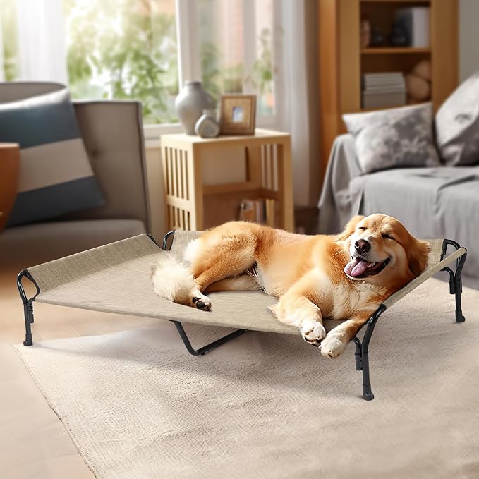 Veehoo Cooling Elevated Dog Bed, XL Raised Dog Cot with Guardrail & Headrest