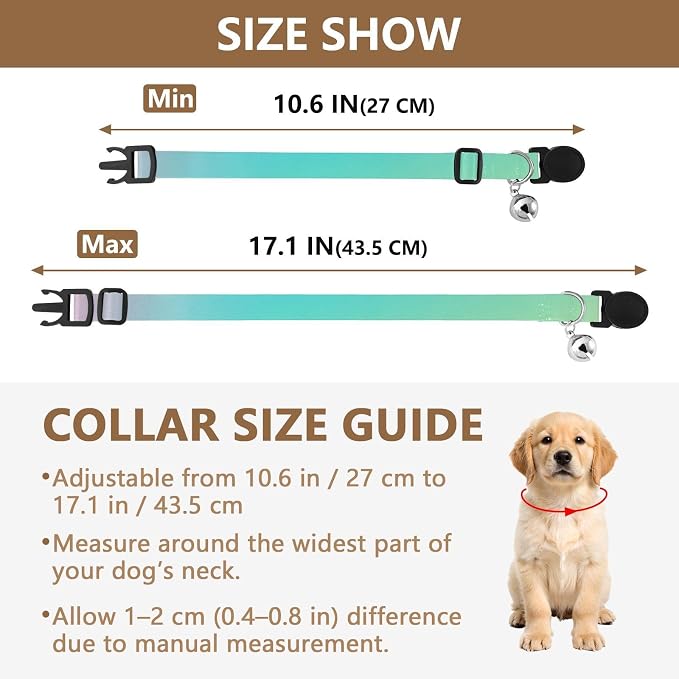 Soft Prismatic Rainbow Gradient Cat Bell Collar 2 Pack Kitten Collars Adjustable 10.6 to 17.1 Inches