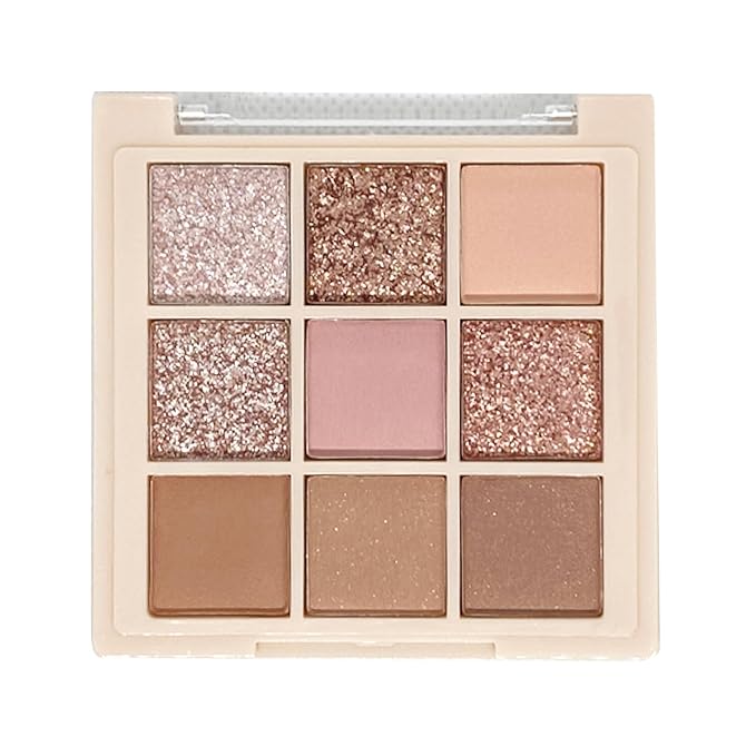 9 Colors Glitter Shimmer Eyeshadow Makeup Palette, Korean Natural Eye Shadow Palettes Highly Pigmented Long Lasting Waterproof Blendable sombras para ojos Pink Golden Brown Women Girls Eye Shadow