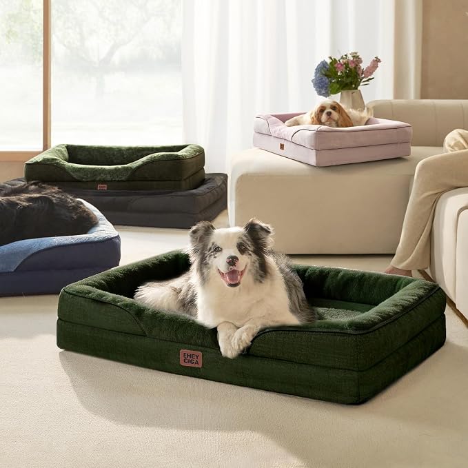 EHEYCIGA Orthopedic Dog Bed for Medium Dog, Memory Foam Dog Couch | 35x22 Inch Dog Sofa with Sides, Waterproof Liner & Washable Removable Cover, Bolster Pet Couch