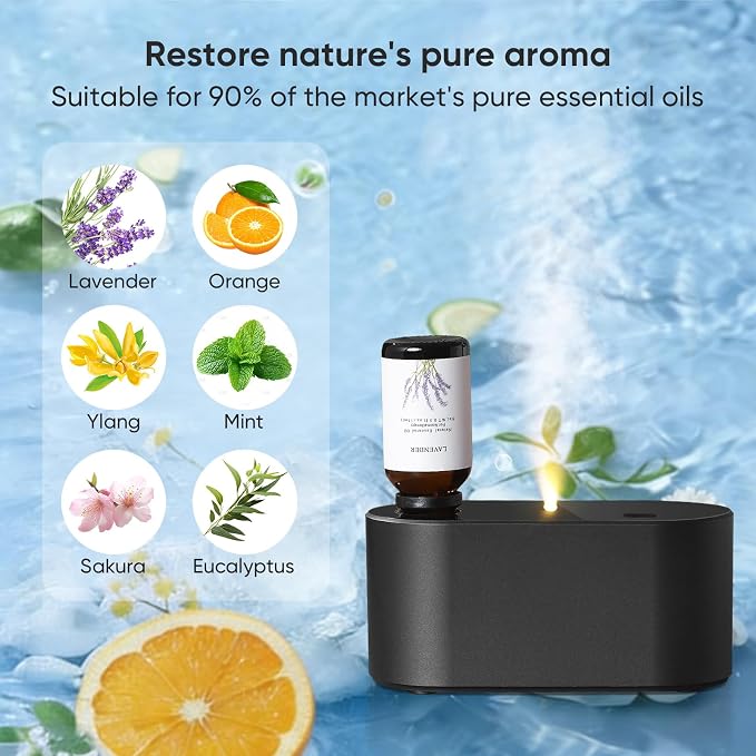 Levoair Waterless Essential Oil Diffuser, Mini Scent Air Machine, Aromatherapy Atomizing Diffuser, 3 Mist Modes, Cycle Start for Bedroom, Home, Office 160-700 sq. ft Scent Black
