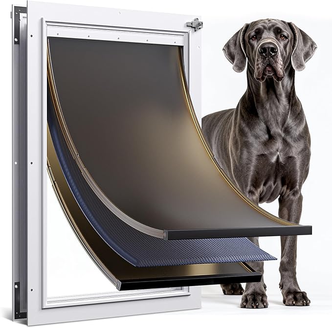 3-Flap XL Dog Door for Door, All Aluminum Doggy Door for Exterior | Insulated Flap, Thermal Insulation, Energy Efficient, Durable Rust Resistant, Closing Panel, Safety Locks, Pets Up to 220lb