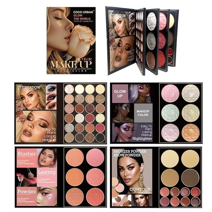 All In One Makeup Gift Kit - Ultimate Color Combination for Women Full Kit 48 Eyeshadow, 12 Lip Gloss, 6 Blusher, 6 Concealer, 6 Highlighter, 78 Colors Makeup Palette Cosmetics Kit (A)