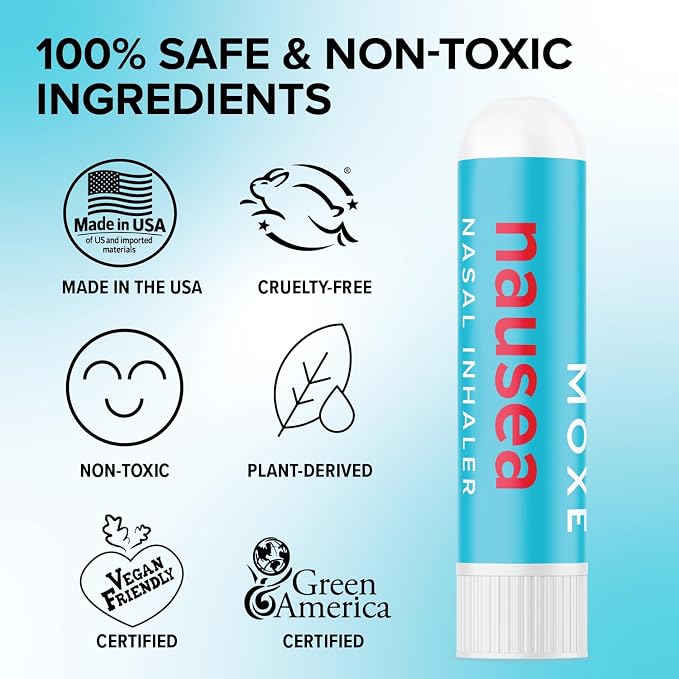 MOXE Nausea Nasal Inhaler Sticks, All Natural Essential Oil Blend, Ginger, Cardamom, Peppermint, Sweet Orange, Upset Stomach, Headaches, Easy-to-Use Portable Aromatherapy, Made in USA, 3 Pack