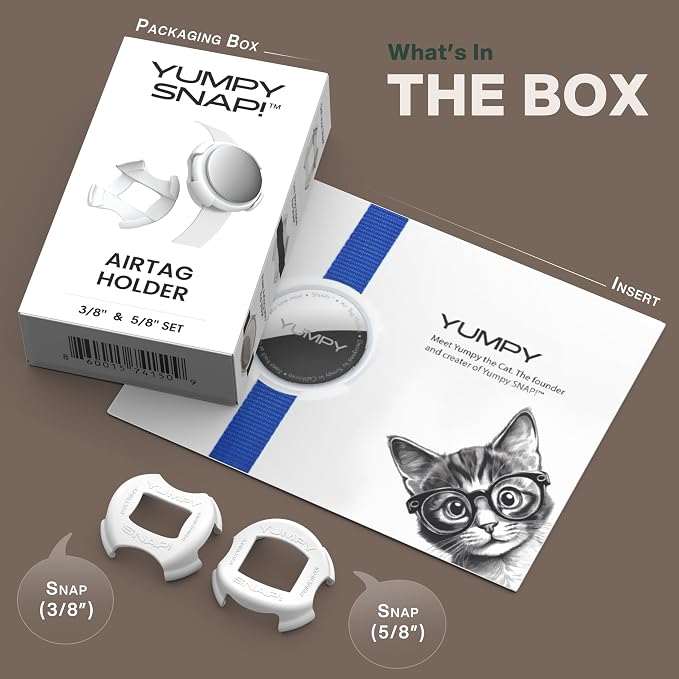 SNAP! AirTag Holder - 3/8" & 5/8" Set - for Cats, Kittens, Puppies, & Small Dogs - Fits Collars, Harnesses, Straps, Bags & More - Made in USA - Polar White