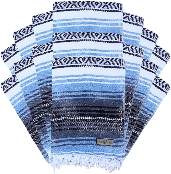 Open Road Goods Bulk Falsa Blankets - Handwoven Authentic Mexican Falsa - Great for Weddings, Yoga, Beach, Picnics, or Mexican Throw! (Light Blue, 15 Pack)