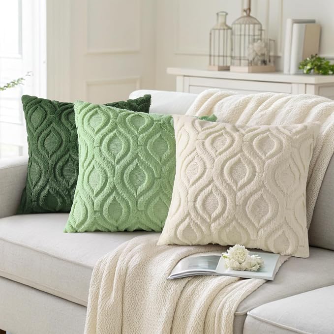 decorUhome Faux Fur Light Sage Green Throw Pillow Covers 24x24 Set of 2 | Plush Solid Fall Couch Pillow Covers, Accent Modern Farmhouse Neutral Decorative Soft Pillow Cases for Sofa Bed Living Room