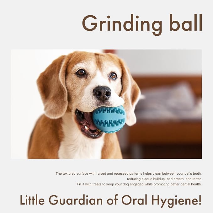 Mira's Pocket Engaging Treat-Dispensing Chew Ball for Dogs - Natural Rubber Puzzle Toy for Teething, Boredom & Dental Health (Sky Blue & Pink, Large)