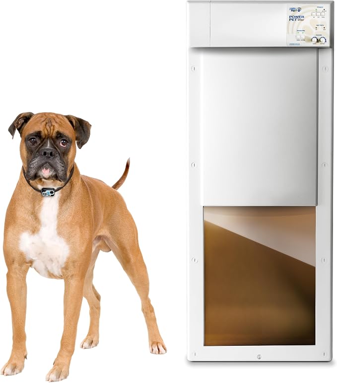 Genuine Power Pet Fully Automatic Pet Door from High Tech Pet Brand. Pet Collar Operated, 4 Way Access, Directional Sensing, Dead Bolt Lock, Air Tight, Quick, Quiet Operation, USA Customer Service