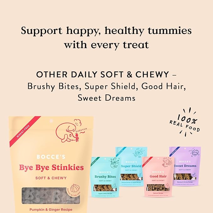 Bocce's Bakery Digestive Support Soft Chewy Dog Treats, Pumpkin Ginger, 6oz | Oven Baked, Wheat-Free Everyday Dog Treat Cookies - Made with Real, Limited Ingredients and Baked in The USA