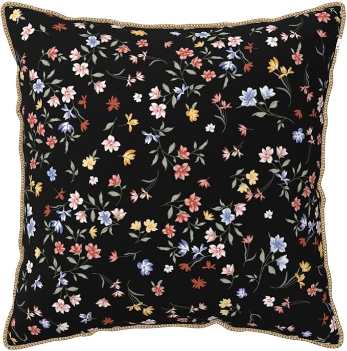 Black Floral Velvet Pillow Covers 16x16 Inch Vintage Colorful Wildflower Throw Pillows For Couch Farmhouse Cushion Covers Pillowcase Spring Summer Plant Pillow Cases For Sofa Bed Outdoor Decor