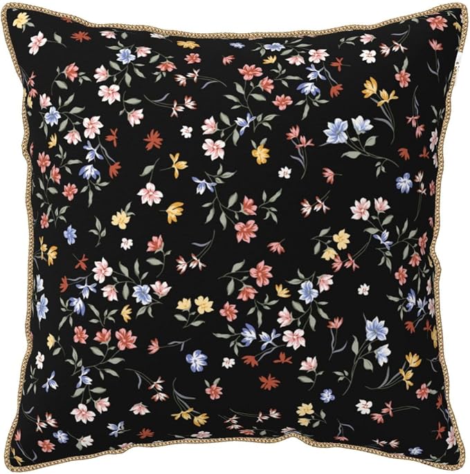 Black Floral Velvet Pillow Covers 18x18 Inch Vintage Colorful Wildflower Throw Pillows For Couch Farmhouse Cushion Covers Pillowcase Spring Summer Plant Pillow Cases For Sofa Bed Outdoor Decor