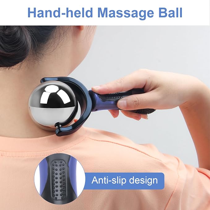Catcan Cold Massage Roller Ball, Cold Therapy Relief, Portable Fitness Ice Roller Ball with Handle, Great Tool for Back/Neck Pain (Blue)