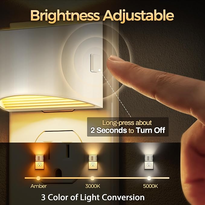 Night Light, Night Lights Plug into Wall, Adjustable, 3CCT | 3 Level Brightness Adjustable Plug in Night Light, Dusk to Dawn Sensor, Nightlights for Adults, Bedroom, Bathroom, 4 packs
