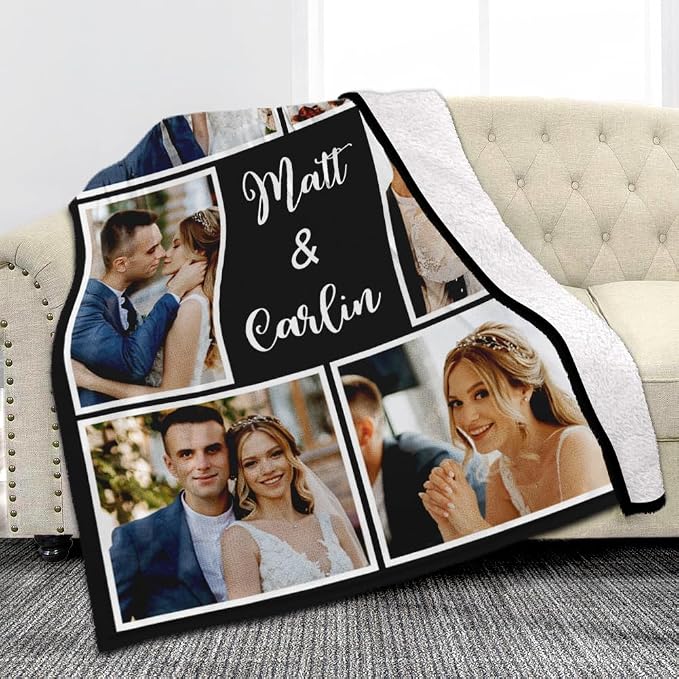 Ships Next Day, Custom Sherpa Fleece Blanket with Photos Text Soft Warm Custom Blanket Personalized Couples Gifts for Boyfriend Girlfriend Customized Picture Blanket Gifts for Christmas Valentines Day