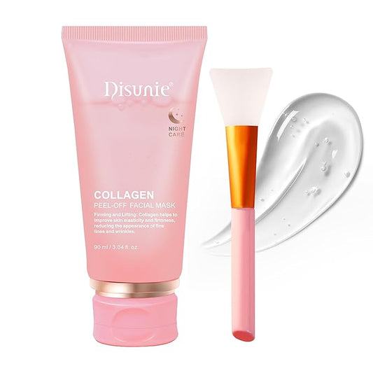 Collagen Overnight Wrapping Mask, 3.04 oz （Includ brush） Ceramide NP & Niacinamide Night Peel-off Facial Mask, Hydrolyzed Collagen For Glowing Skin, Moisturize Increase Elasticity Brighten