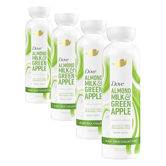 Dove Plant Milk Cleansing Body Wash Almond Milk & Green Apple for Moisturized Skin Gentle Cleanser, No Sulfates or Parabens, pH balanced 17.5 fl oz (Pack of 4)