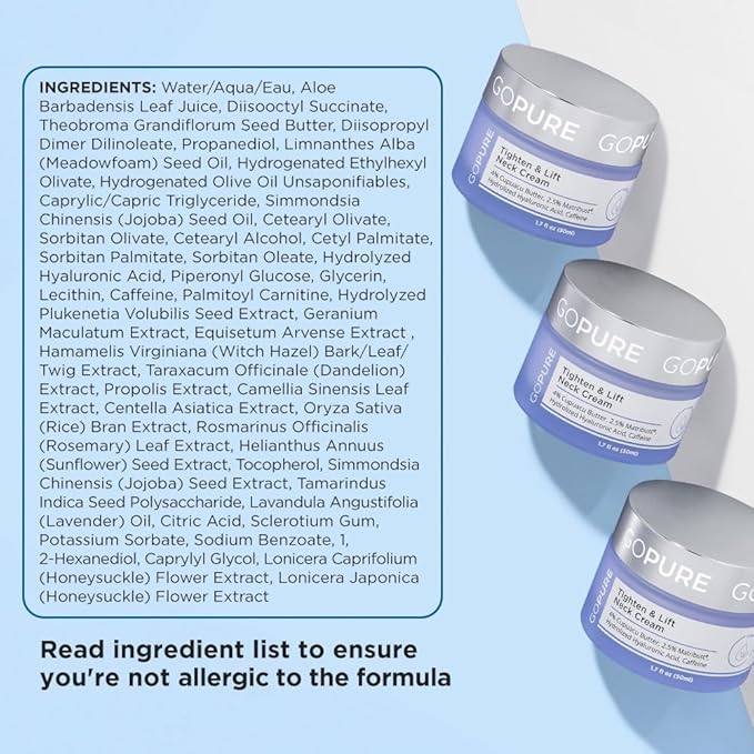 goPure Tighten & Lift Neck & Chest Moisturizer Cream for Visibly Firming, Tightening and Lifting Wrinkles & Crepey Skin, 1.7oz