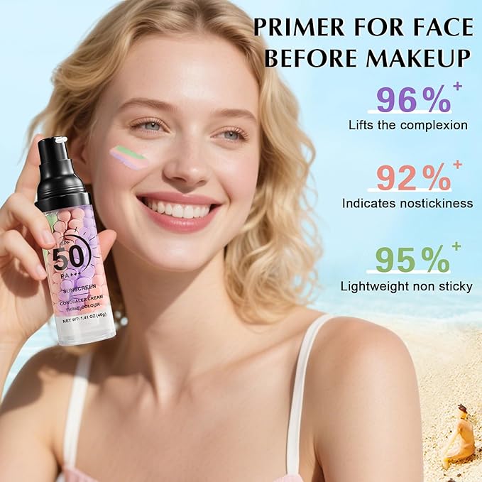 Color Correcting Facial Serum SPF 50 PA+++ Sunscreen Isolation Cream One Step Color Corrector Moisturizing Brightening Makeup Primer for Face Before Makeup Radiance Skin