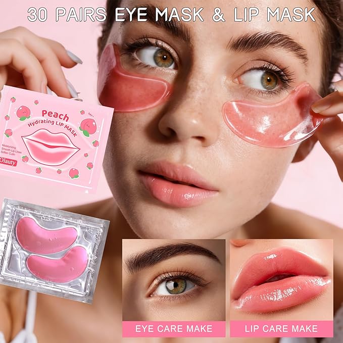 30Pairs Eye Mask & Lip Mask,Under Eye Patches for Puffy Eyes,Lip Mask Skincare,Mothers Day Gifts,Teacher Appreciation Gifts,Bridesmaid Gifts,Bulk Gifts,Bachelorette Party Favors,Birthday Party Favors