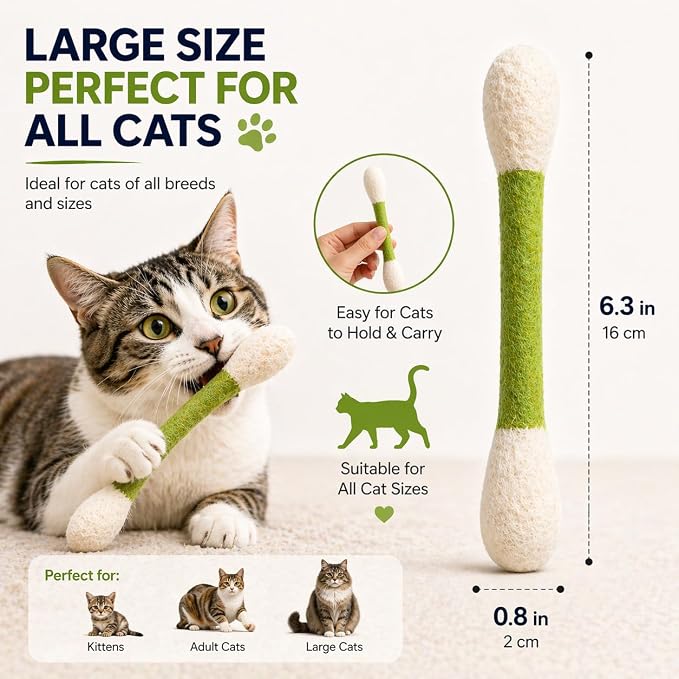 Giant Catnip Cat Toys for Indoor Cats, 6 Pack Interactive Cat Toy, Oversized Cotton Swab Design, Kitten Toys for Boredom Relief, Exercise & Play