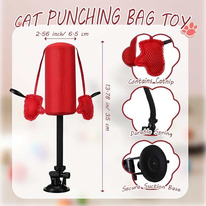 1 Pcs Cat Punch Bag Toy Suction Cup Base Catnip,Red