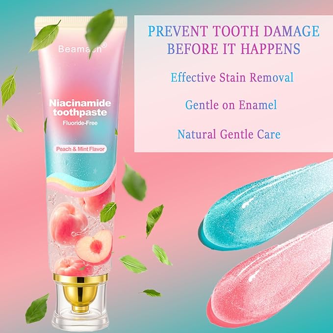 Niacinamide Whitening Toothpaste, Triple White Probiotic Whitening Toothpaste, Fluoride-Free| Sensitivity Relief | Fresh Breath & Stain Removal Formula | Sakura Peach Fragrance (1)