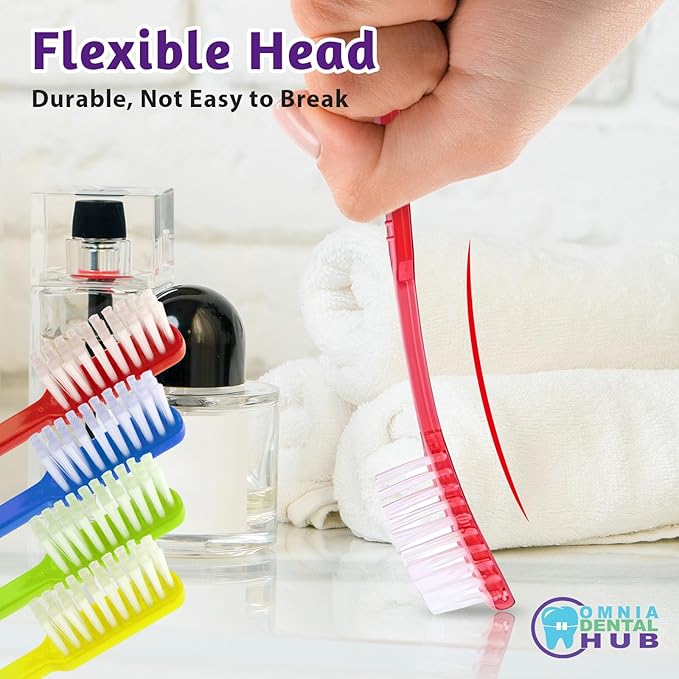 Omnia Disposable Pre-Pasted Toothbrushes | 100 Pcs Individually Wrapped Pre Pasted Toothbrush | Single Use Waterless Tooth Brush for Hotel, Camping, Homeless Gift | Multi Color