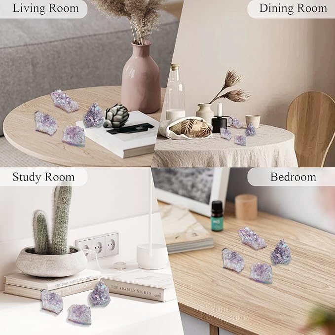 ZHIYUXI Angel Aura Amethyst Crystal Clusters Geode Titanium Bonded Amethyst Crystal Gem Stones Crystals and Stones Natural Rock Raw Stone Energy Balance Reiki Decor 1Pc 50-70g