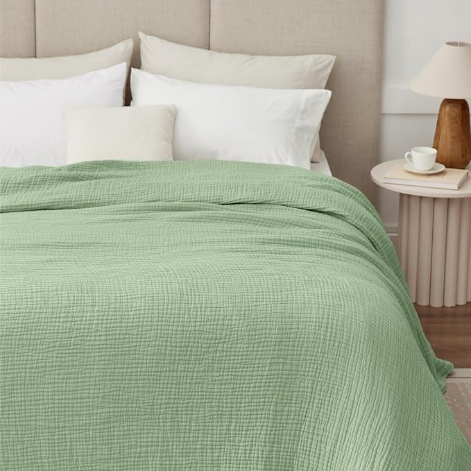 100% Cotton Muslin Blanket Twin 60" x 80", Breathable and Lightweight Cotton Twin Blankets for Couch, Soft Cooling Summer Gauze Blanket for Adults All Season, Sage Green