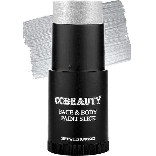 CCbeauty Silver Face Paint Stick, Metallic Face Painting Kit, Full Coverage SFX Makeup Foundation, Professional Non-Toxic Body Paint for Halloween Costume Party, For Robot, Astronaut Makeup