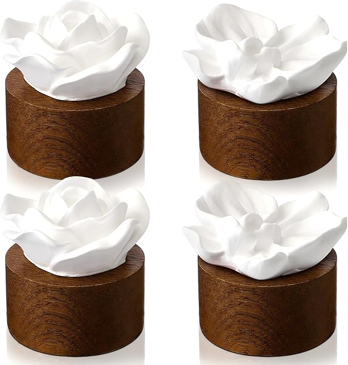 4 Pcs Ceramic Rose Diffuser Flower Passive Essential Oil Diffuser Flower Ceramic Aromatherapy Non Electric Battery for Home Office Tabletops Bathroom Decorative Birthday Ideal Gifts