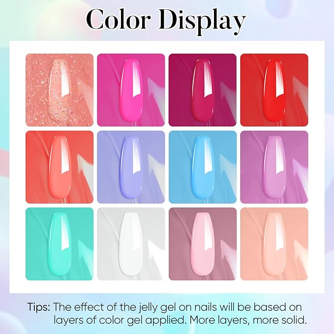 AIMEILI Summer Gel Nail Polish Set 12pcs, Hema Free, Cruelty Free, Vegan, Soak Off U V LED Nail Art Manicure Salon DIY for Women - Kit 33