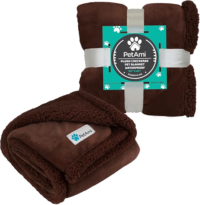 PetAmi Waterproof Dog Blanket for Small Dog Puppy Cat, 29x40, Brown Sherpa | 460 GSM Sherpa Fleece Reversible, Pee Proof Pet Blanket, Furniture Protector Cover for Couch Sofa Kennel, Washable