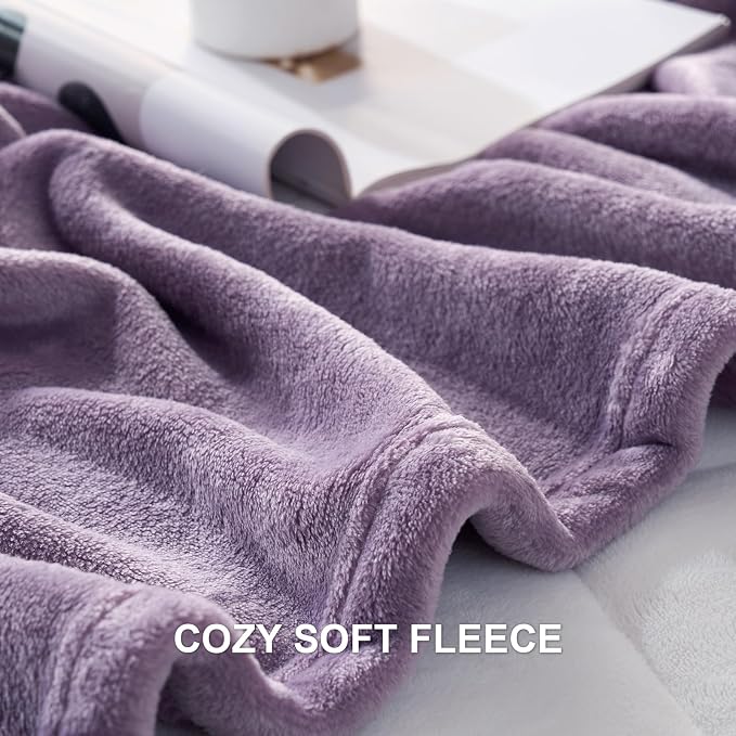 Hansleep King Fog Purple Fleece Blanket, Soft Flannel Bed Blanket | Fuzzy Cozy Blanket 90x108 Inches, Multi-use for Bed, Sofa, Couch, Travel, Camping, All Season Warm Lightweight Cover