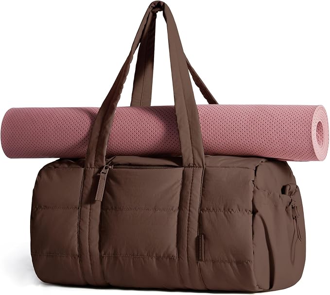 BAGSMART Reiki Gym Bag for Women Puffy Yoga Mat Travel Weekender Duffle Bag | Lint-Resistant Lining, Wet-Dry Pocket & Anti-Slip Mat Loop, Ultra-Light, Roomy for Workout Gear, Water Bottle, Travel, Sports