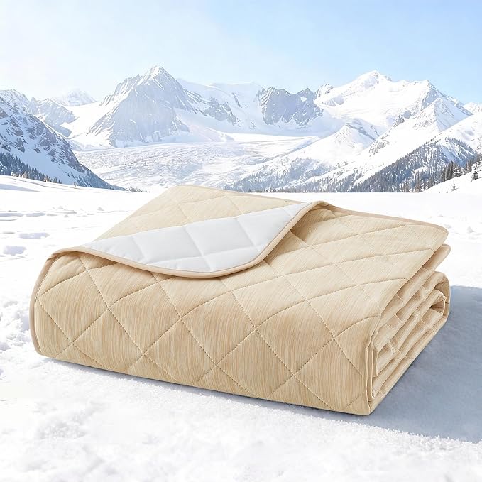COZY KISS Dog Cooling Mat 82"x82" Q-Max>0.4, Waterproof Cooling Dog Bed Cover, Leakproof Pet Pad with Non-Slip Bottom, Washable Cooling Blanket for Large & Multiple Dogs (Beige)