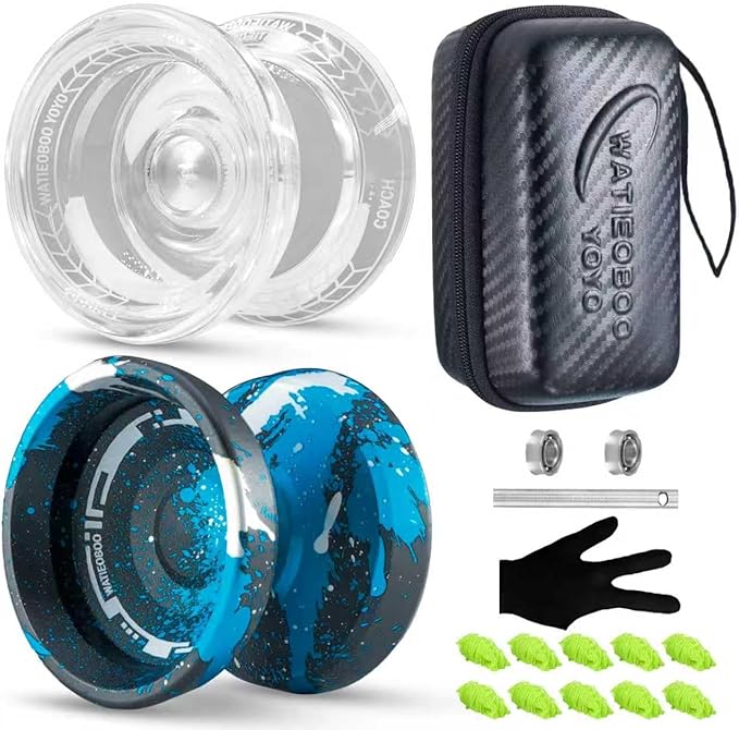 WATIEOBOO yoyo 2-Piece Set - P02 Crystal yo-yo and M18 Black Blue Silver Camouflage Yo-yo, Suitable for Beginners and Professional Yoyo Stunt Players, Adult Yo-Yo and Beginner Yo-Yo