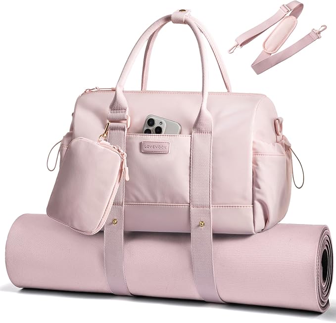 LOVEVOOK Small Gym Bag for Women with Yoga mat Holder, Mini Duffle Bag for Travel with Wet Pocket, Overnight Personal Item Bags, Lightweight Carry on Weekender Duffel for Workout, Dance, Ballet