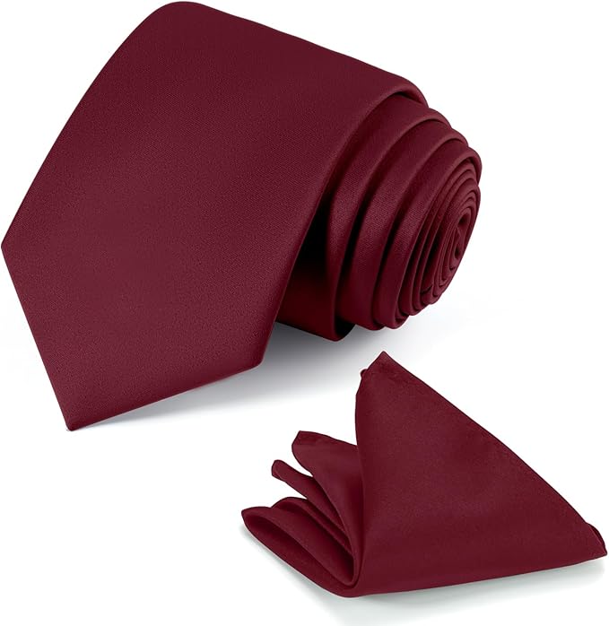 Black Tie Set in Gift Box Mens Solid Color 3.15" (8CM) Black Necktie and Pocket Square Set