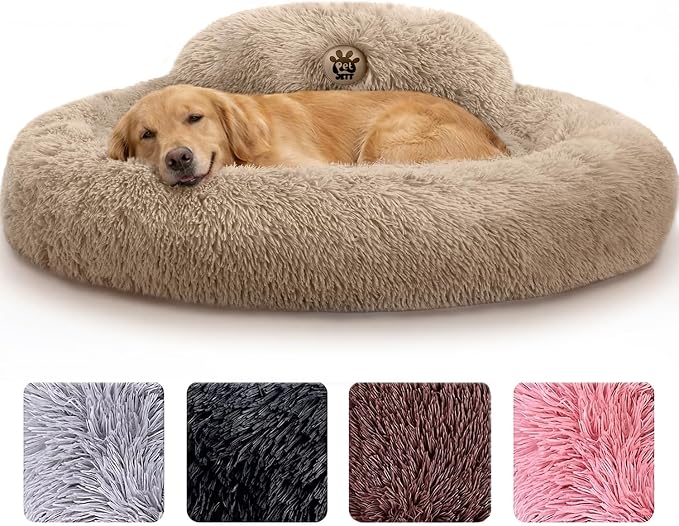 PetJett XL Dog Bed for Large Sized Dog - 45'' Extra Large Dog Bed, Washable Dog Bed - Anti-Slip Super Soft Round Donut Bed, Fluffy Faux Fur Anti-Anxiety Premium Comfort Pet Bed, Fits Dogs upto 120 lbs
